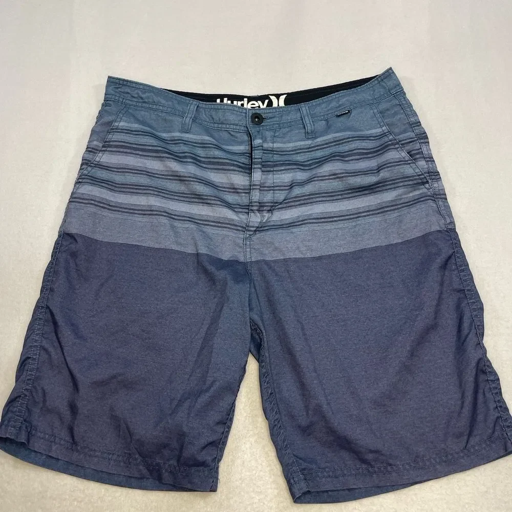 Hurley Blue Striped Board Shorts Swim Trunks Size 34